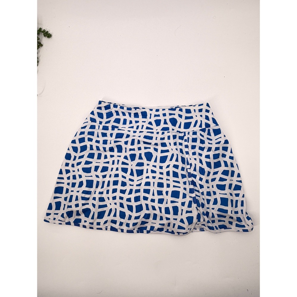 X by Gottex Athletic Skort Womens Large Blue White Geometric Tennis Golf Skirt
